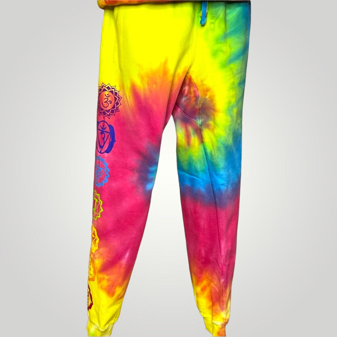 Spiritual 7 Chakra Rainbow Tie-Dye Sweatpants, Yoga Sweatpants Unisex, Spiritual Gifts, Yogi Gift, Chakra Symbols Sweatpants, Mindfulness Sweatpants, Tie-Dye Positivity Pants with 7-Chakeas Symbols - Image 2