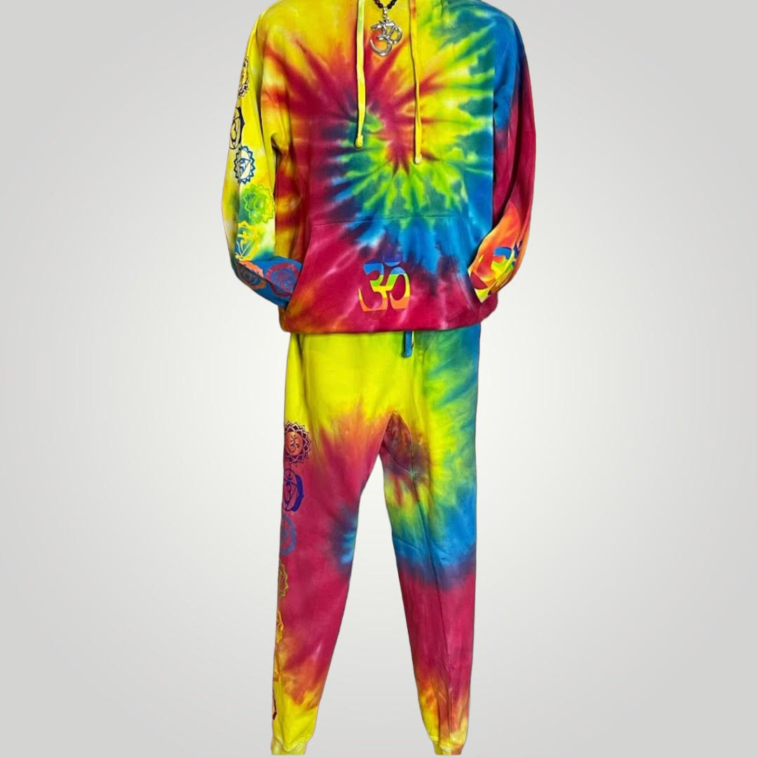 Spiritual 7 Chakra Rainbow Tie-Dye Sweatpants, Yoga Sweatpants Unisex, Spiritual Gifts, Yogi Gift, Chakra Symbols Sweatpants, Mindfulness Sweatpants, Tie-Dye Positivity Pants with 7-Chakeas Symbols
