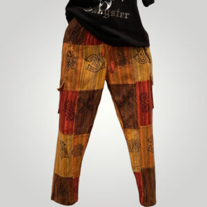Harem, Boho Patchwork Striped Pants with spiritual symbols