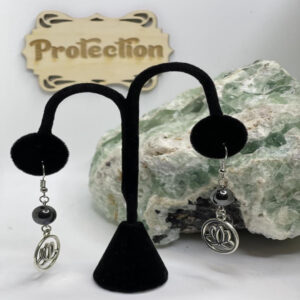 Lotus Flower Charm Earrings with Black Hematite