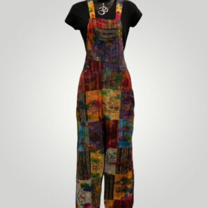 Multicolor Hippie, Harem, Tie-Dye, Patchwork Overalls with Spiritual Symbols
