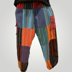 Harem Multicolor, Patchwork, Striped Boho Hippie Trousers, Unisex Pants