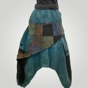 Multicolor Patchwork Overlay Low Crotch Trouser with Pockets