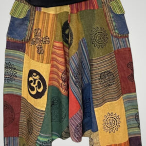 Patchwork Harem Drop Crotch Buddha Trouser with Spiritual Symbols & Pockets