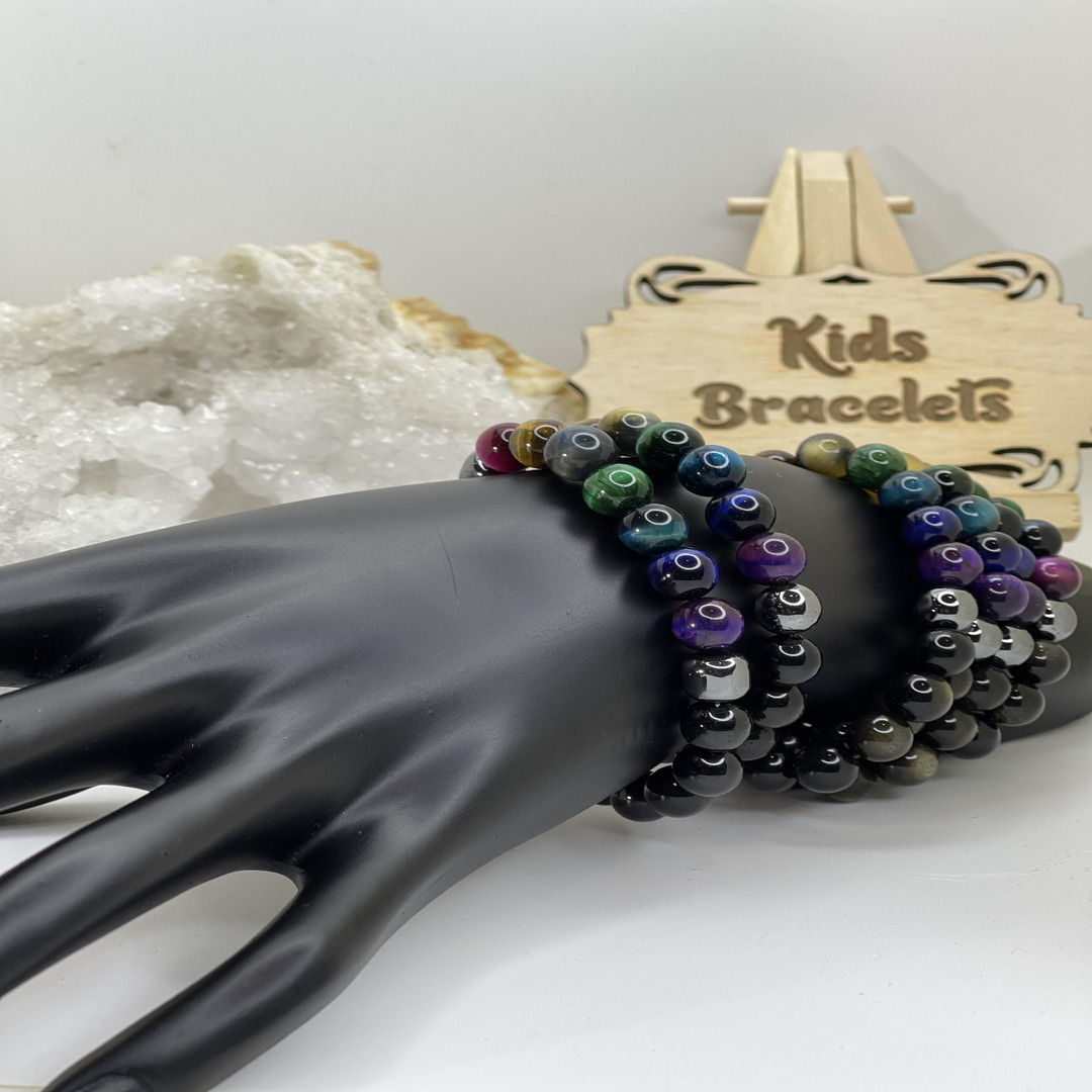 Kids 7-Chakras Tigers Eye & Gold Obsidian with Charm