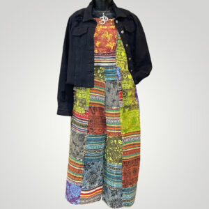 Harem Patchwork Hemp Wide-Leg Capri Jumpsuit with Butterflies & Om Symbols