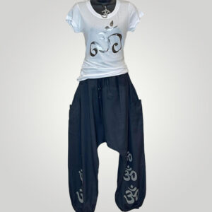 Zen Yoga Drop Crotch Harem Trousers With OM Symbols
