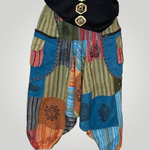 Harem Drop Crotch Comfy Patchwork Unisex Trousers With Spiritual Symbols