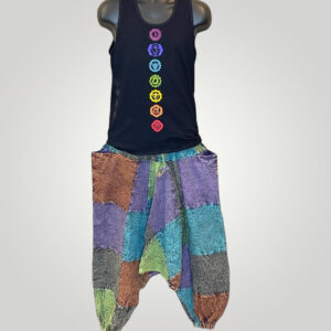 Multicolor Tie-Dye,  Patchwork, Unisex Drop Crotch Trousers with Pockets